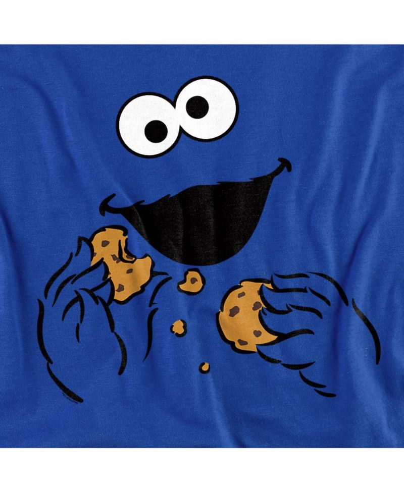 Men's Cookie Monster Om Nom Face Graphic 100% Cotton Crewneck Sweatshirt
