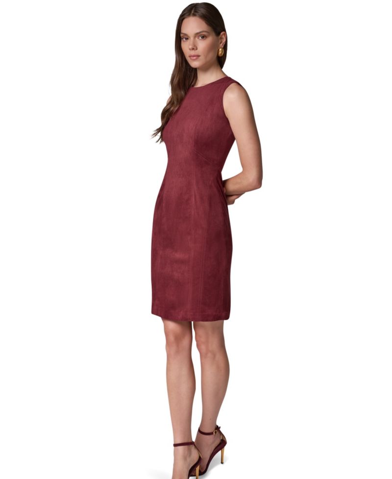 Women's Sleeveless Crewneck Suede Sheath Dress