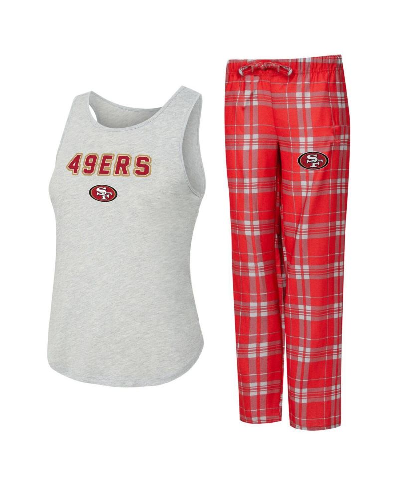 Women's 2-Piece Heather Gray/Scarlet San Francisco 49ers Regulate Plaid Tank Top and Pants Sleep Set