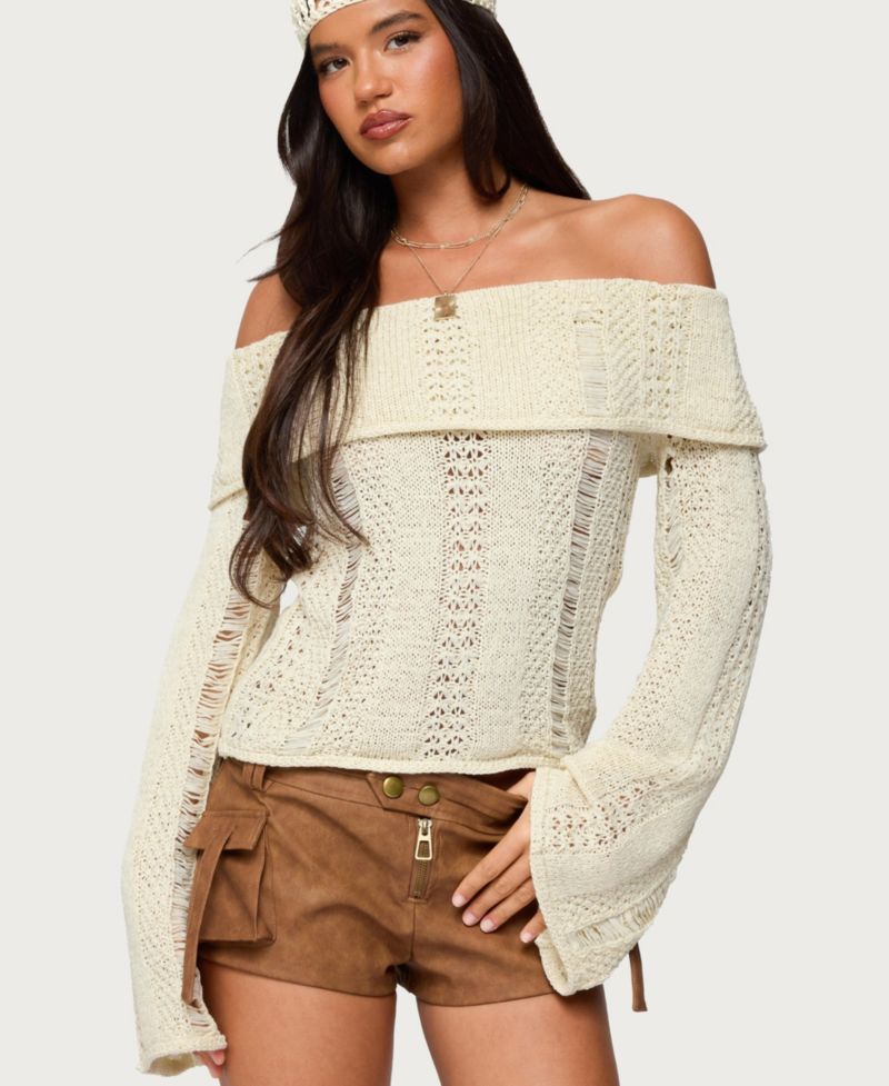 Women's Renna Distressed Fold Over Knit Top