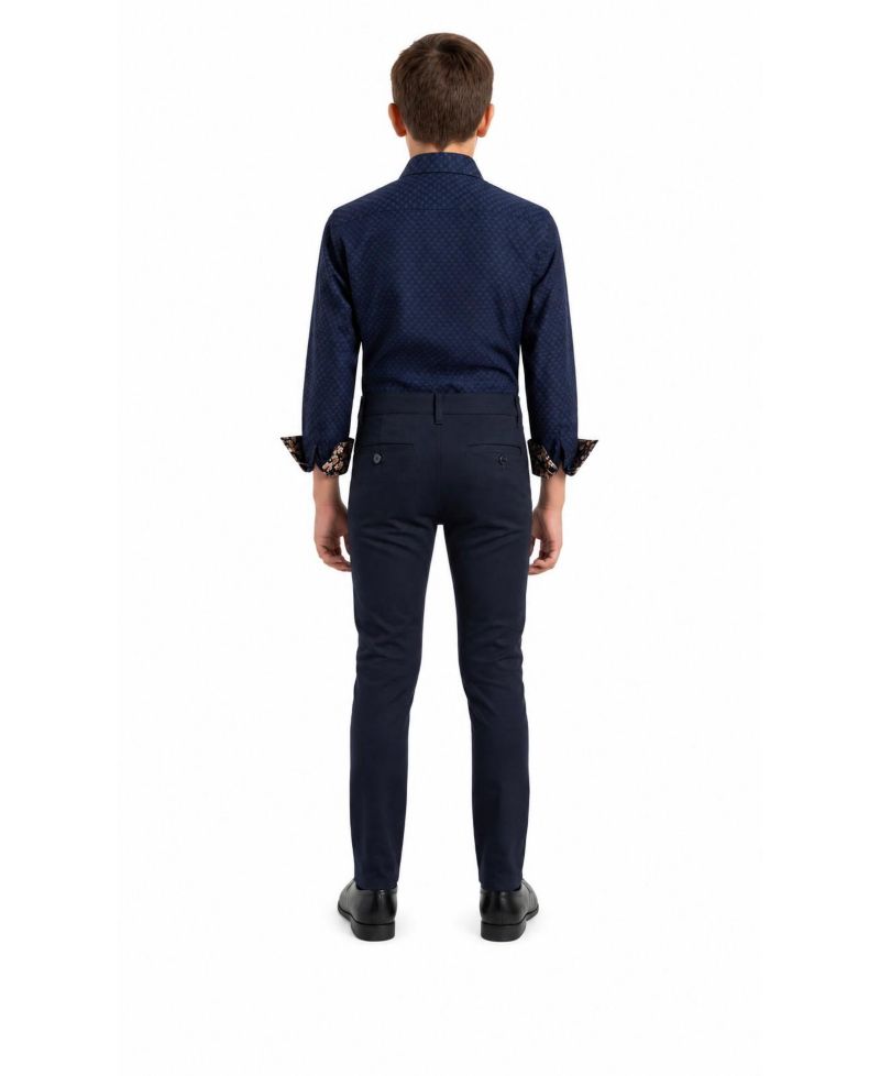 Big Boys Navy Slim Fit Jacquard Dot Shirt