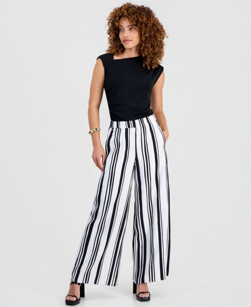 Petite Stripe High-Rise Wide-Leg Pants