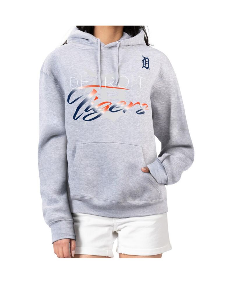 Women's Heather Gray Detroit Tigers Shadow Logo Graphic Pullover Hoodie