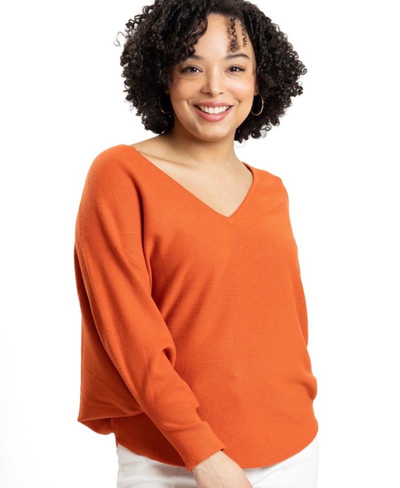 Women's Jennifer V-Neck Dolman-Sleeve Loose-Fit Sweater