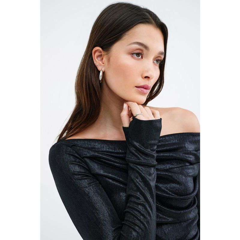 Women's Cooper Metallic Convertible Boat-Neck Draped Top