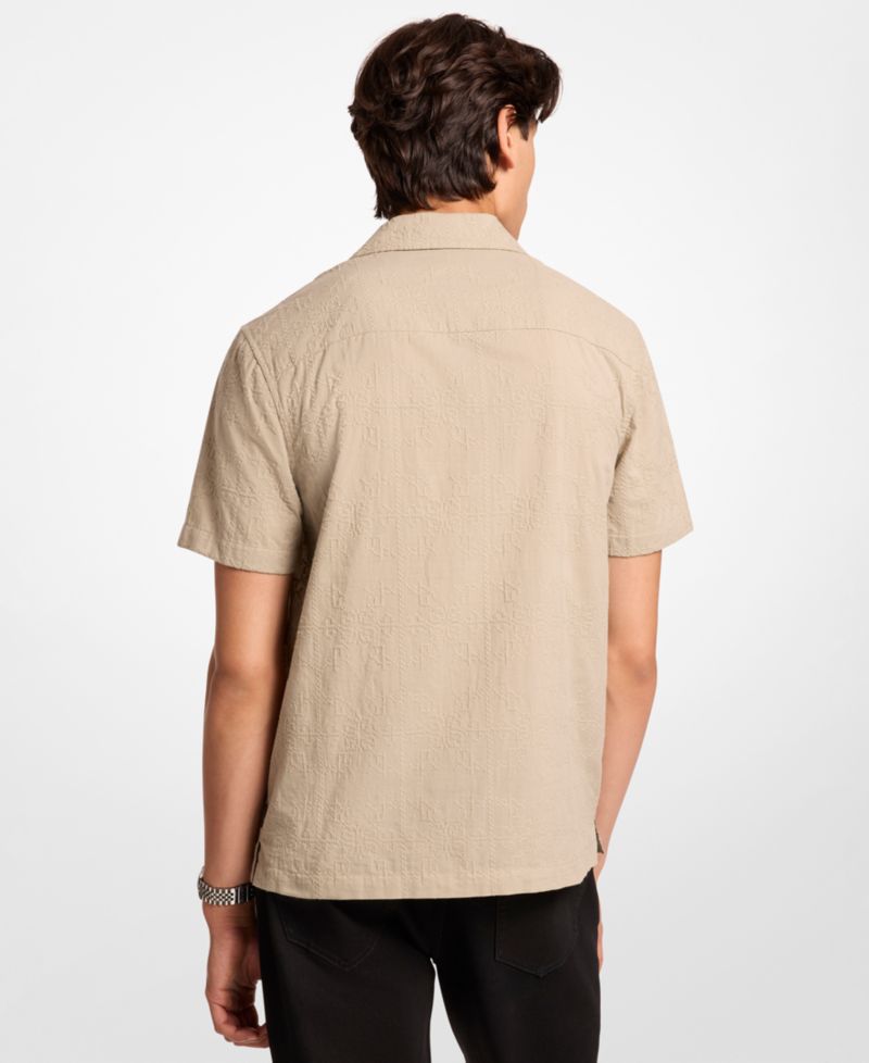 Men's Embroidered Camp Collar Short-Sleeve Shirt