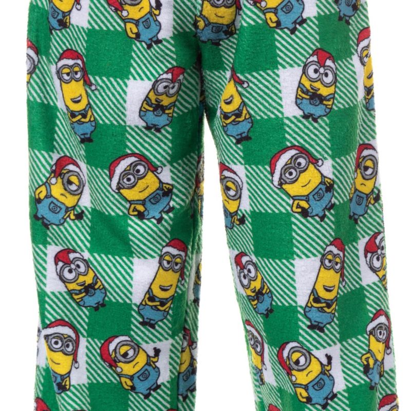 Pajama Pants Boys Christmas Santa Minion Plaid Fleece Lounge Bottoms Kids