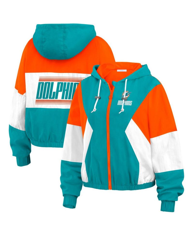 Women's Aqua/Orange Miami Dolphins Plus Size Color Block Full-Zip Windbreaker Jacket