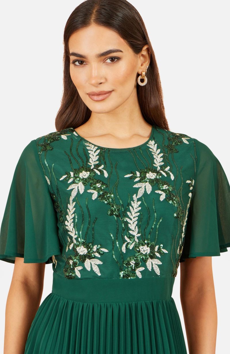 Women's Sequin-Floral Pleated Midi Dress