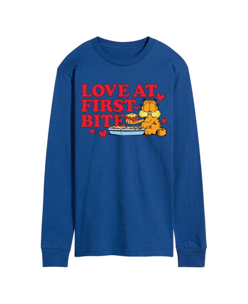 Men's Garfield Love At First Bite Printed Long-Sleeve Graphic T-Shirt