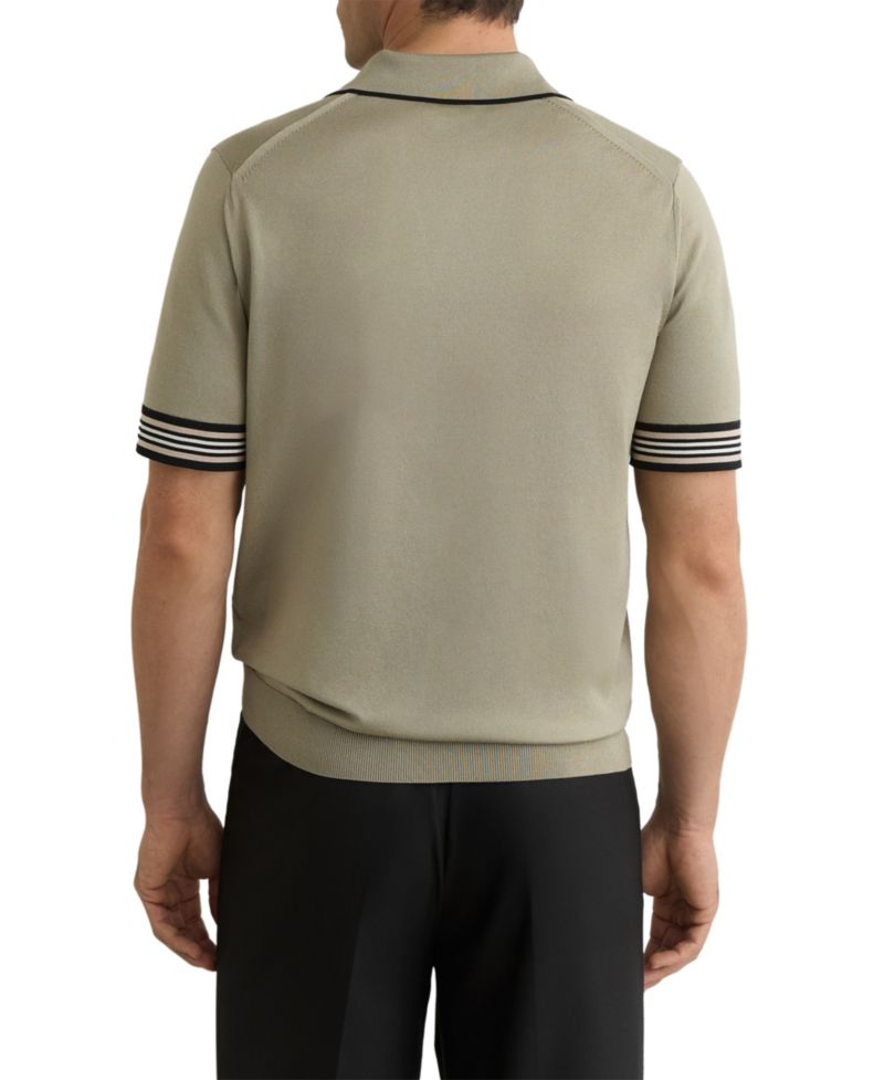 Men's Poole Compact-Knit Stripe-Tipped Regular Fit Polo Shirt
