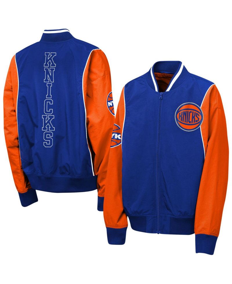 Big Boys and Girls Blue/Orange New York Knicks Two-Pointer Full-Zip Windbreaker Jacket
