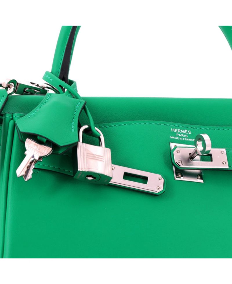 Pre-Owned HERMES Pre-Owned Hermes Kelly 25 Handbag Green Swift with Palladium Hardware