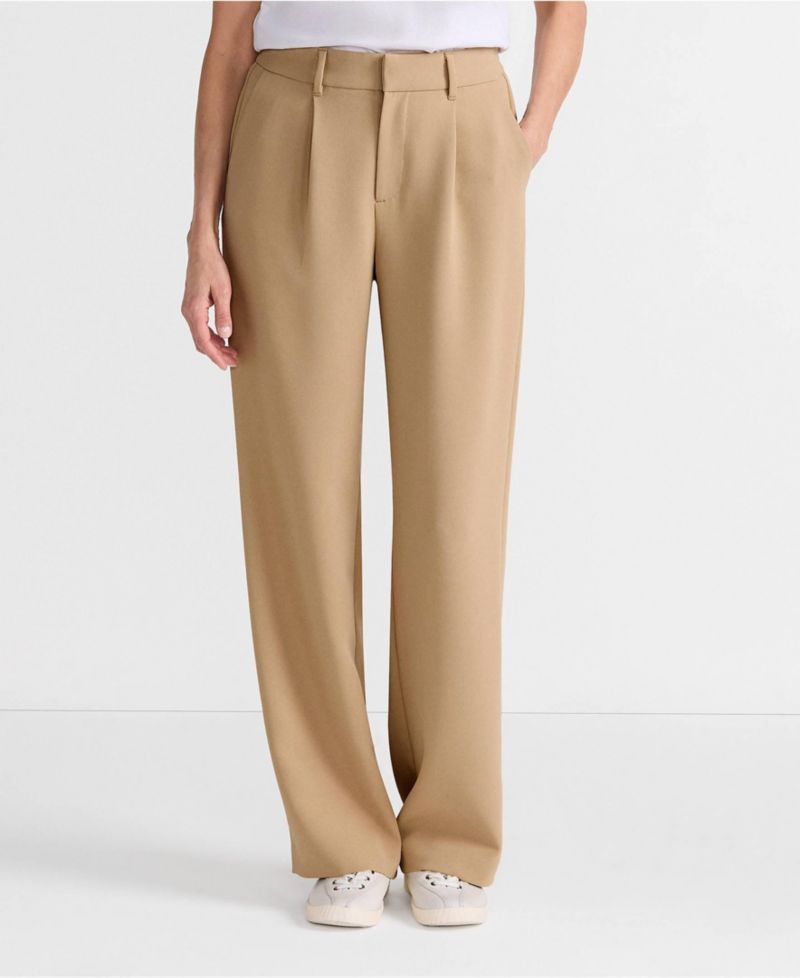 Women's Crepe High Rise Pleated Wide Leg Pants