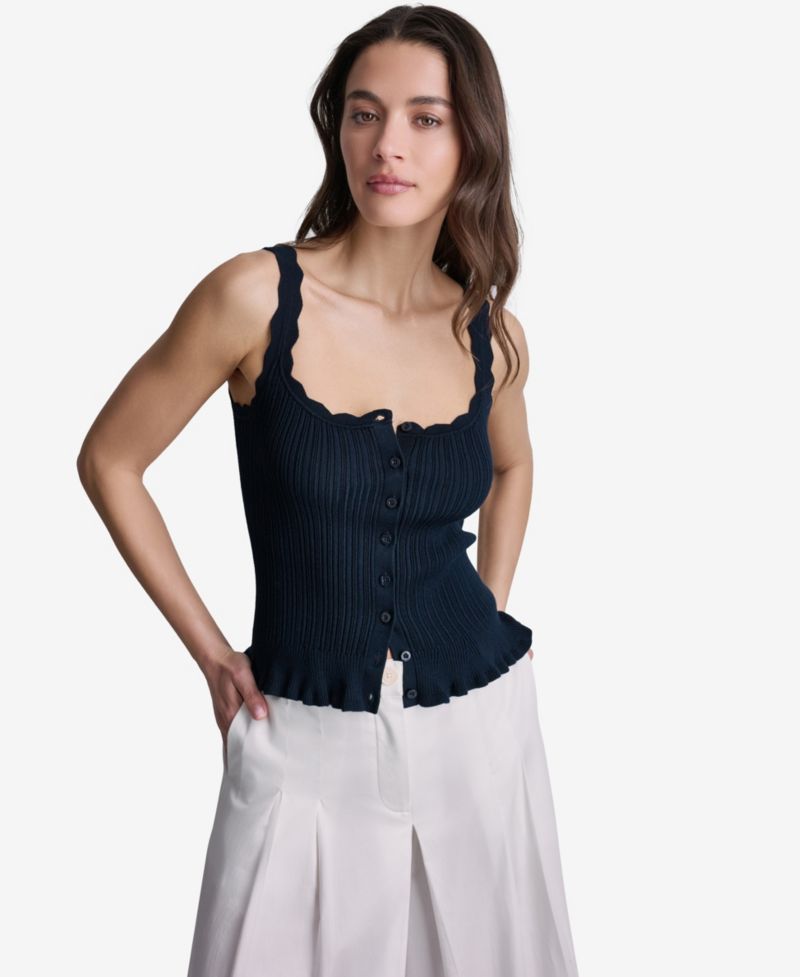Women's Ribbed Button-Front Scoop Neck Tank Top