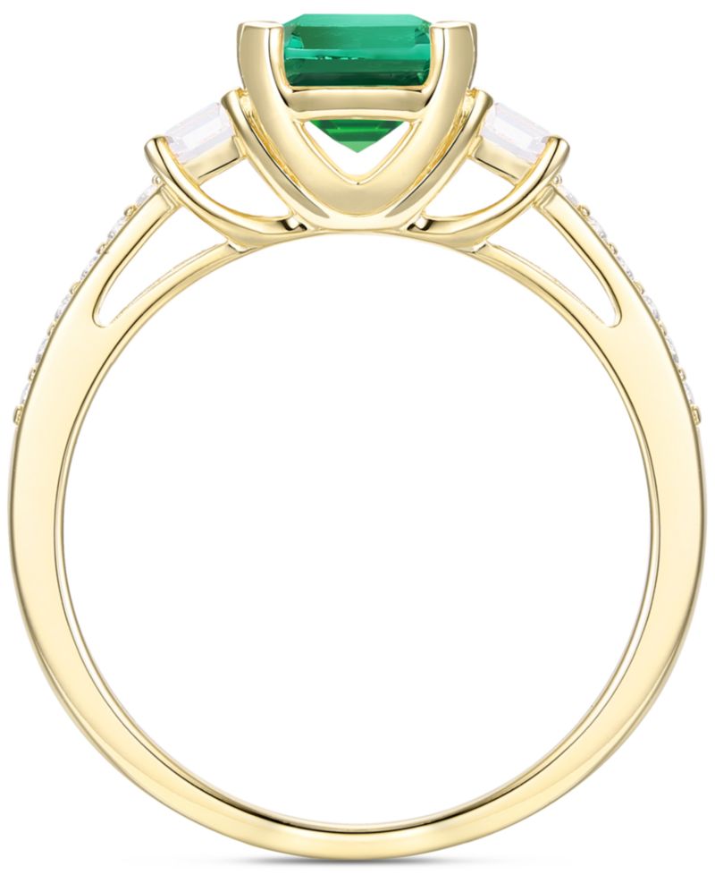 Lab-Grown Emerald (7/8 ct. t.w.) & Lab-Grown White Sapphire (1/3 ct. t.w.) in 14k Gold-Plated Sterling Silver
