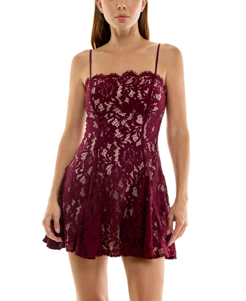 Juniors' Lace Fit & Flare Godet Dress