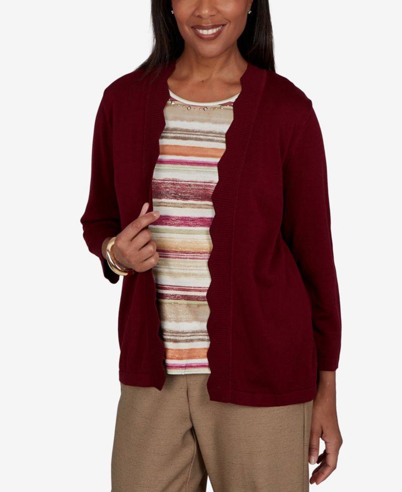 Petite Union Square Two-in-One Scalloped Striped Sweater