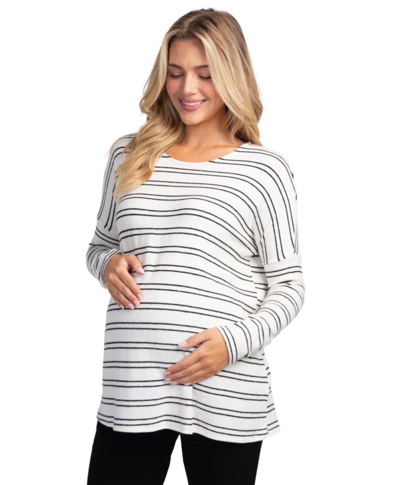 Maternity Striped Boat-Neck Long-Sleeve T-Shirt