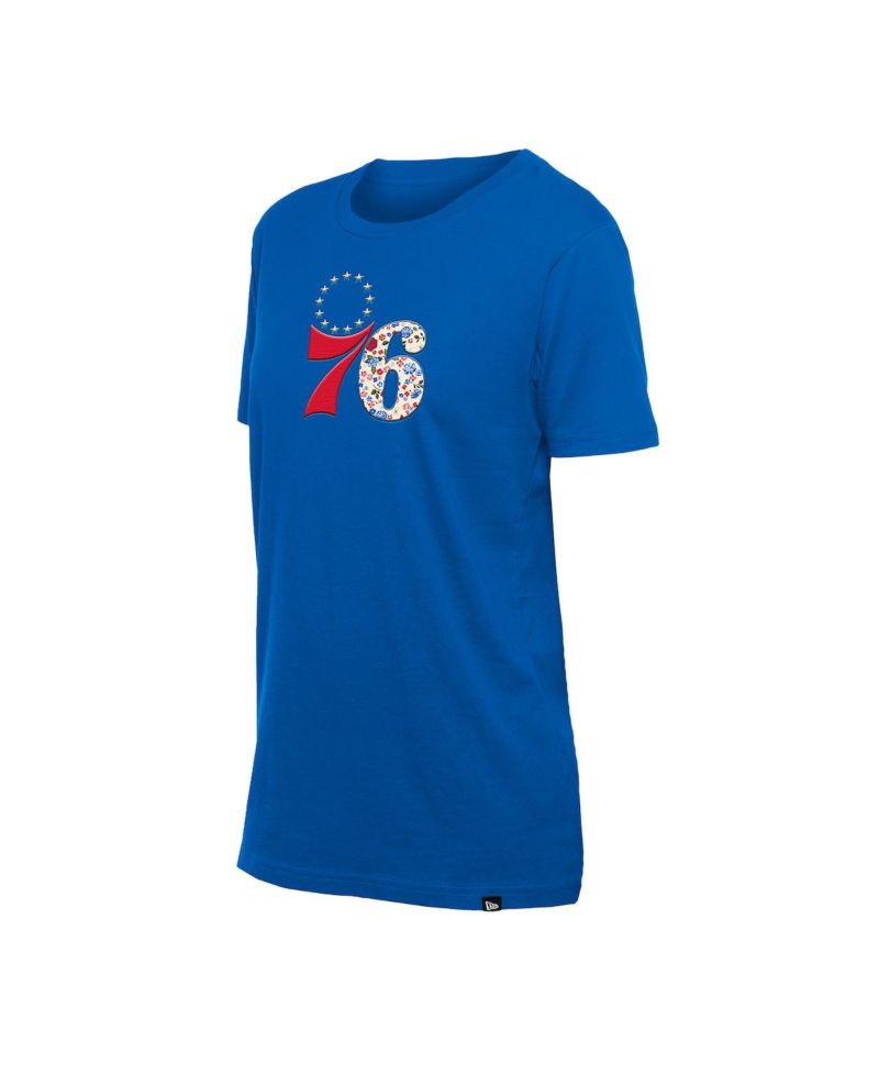 Women's Royal Philadelphia 76ers Glam Game Flower T-Shirt