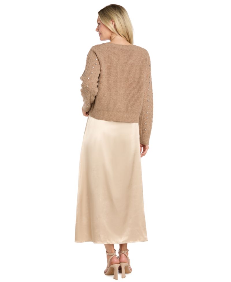 Women's Sophia Christina Rhinestone-Detail Satin Dress and Cropped Sweater, 2-Piece Set