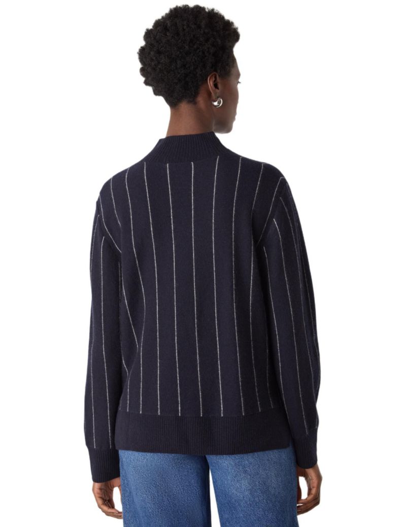 Women's Stripe Wool Funnel Neck Knit Sweater