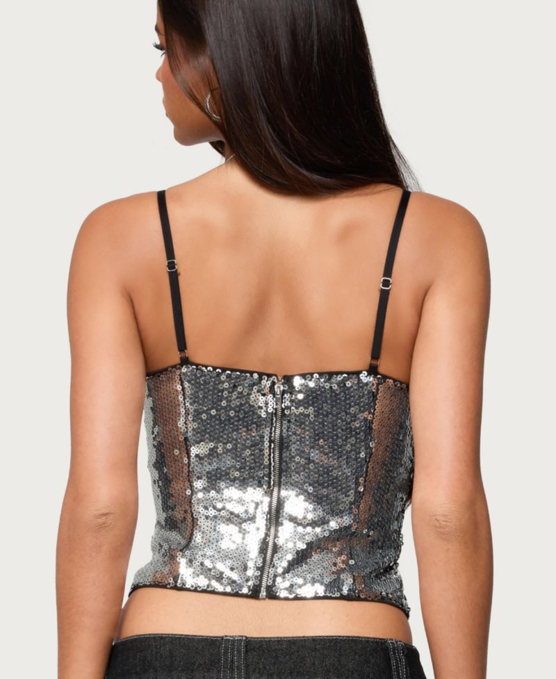 Womens Rokko Cut Out Sequin Top