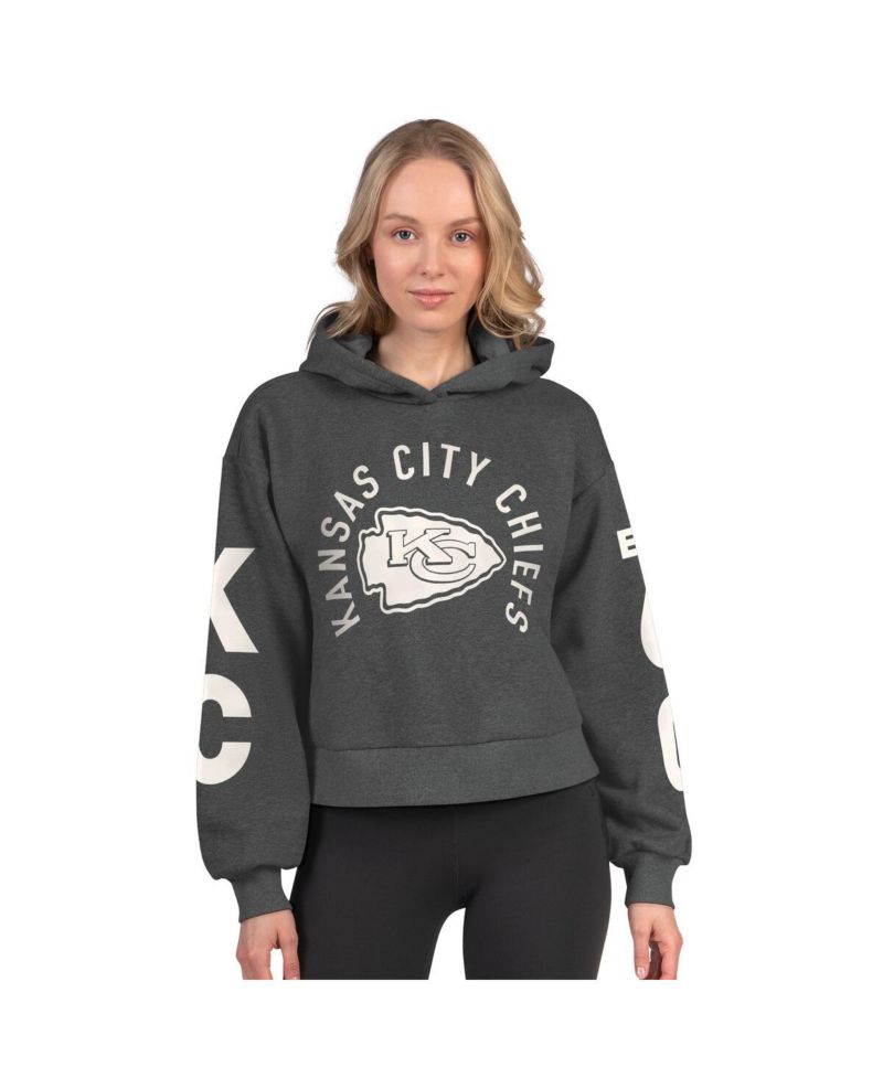 Women's Heather Charcoal Kansas City Chiefs Star Player Cropped Fleece Pullover Hoodie