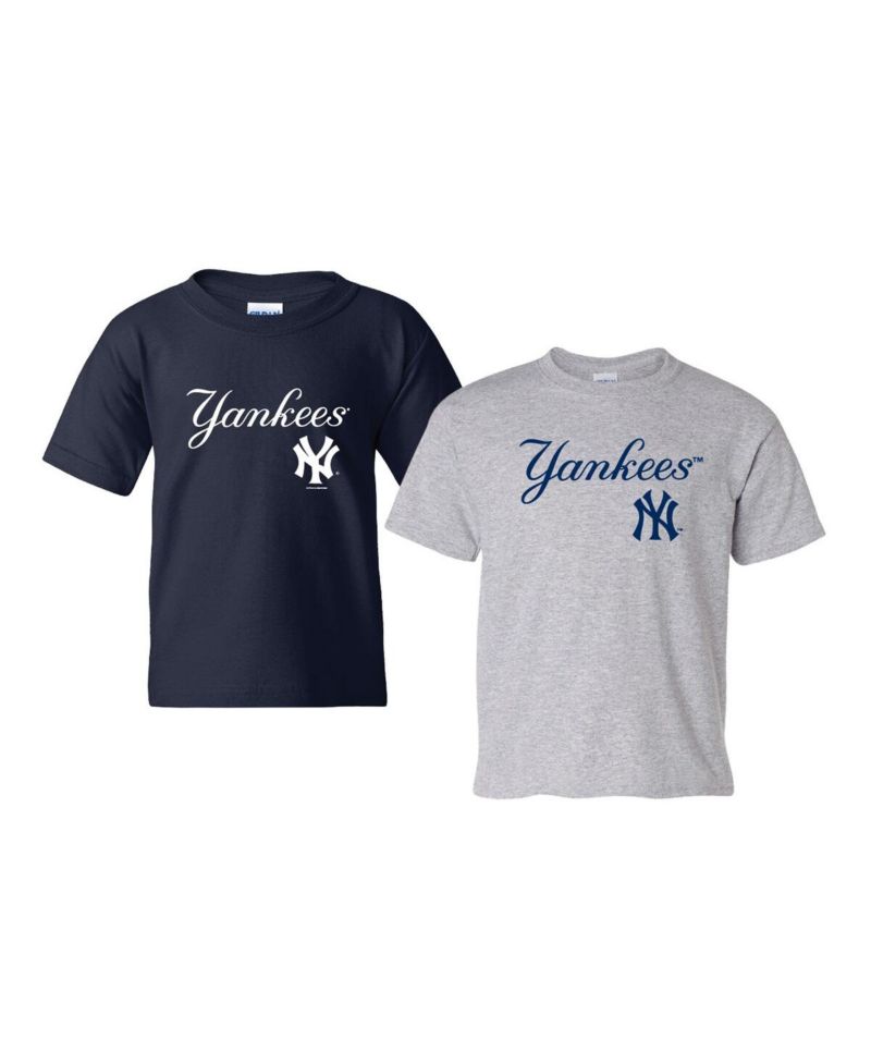 Big Boys and Girls Navy/Heather Gray New York Yankees 2-Pack Logo T-Shirt Set