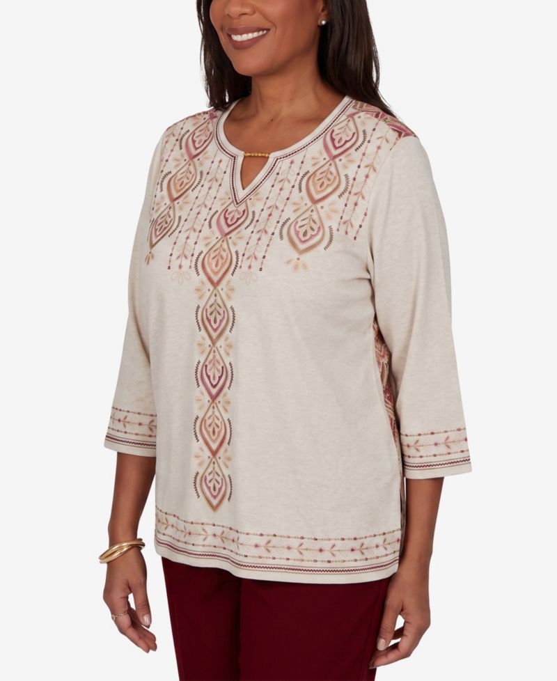 Petite Keyhole Neck 3/4-Sleeve Blouse
