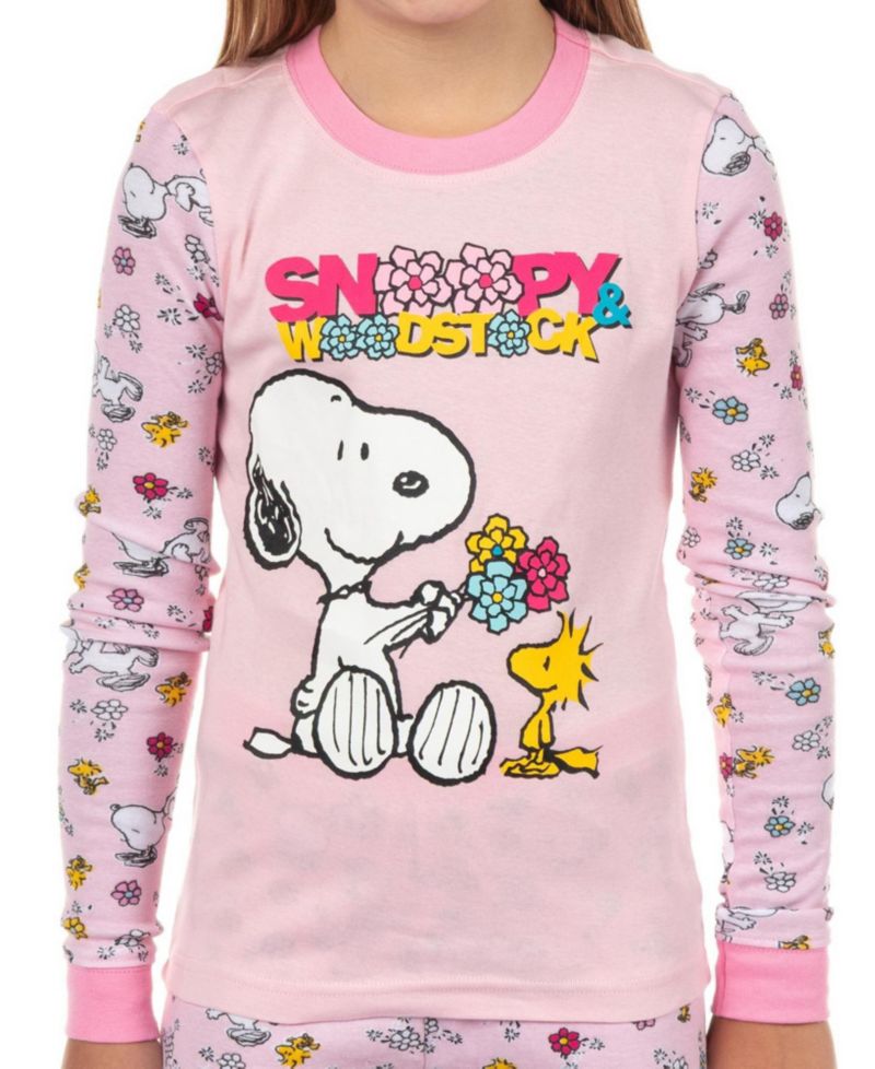 Big Girls Snoopy and Woodstock Girls'8-14 Pajamas Tight Fit Sleep Set (12)