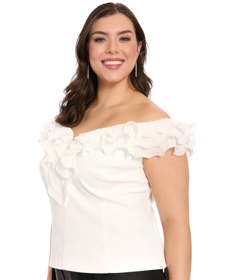 Plus Size Ruffle Organza Off-The-Shoulder Top