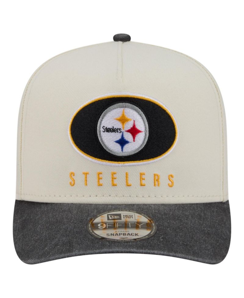 Men's Cream/Black Pittsburgh Steelers Washed A-Frame 9FIFTY Snapback Hat