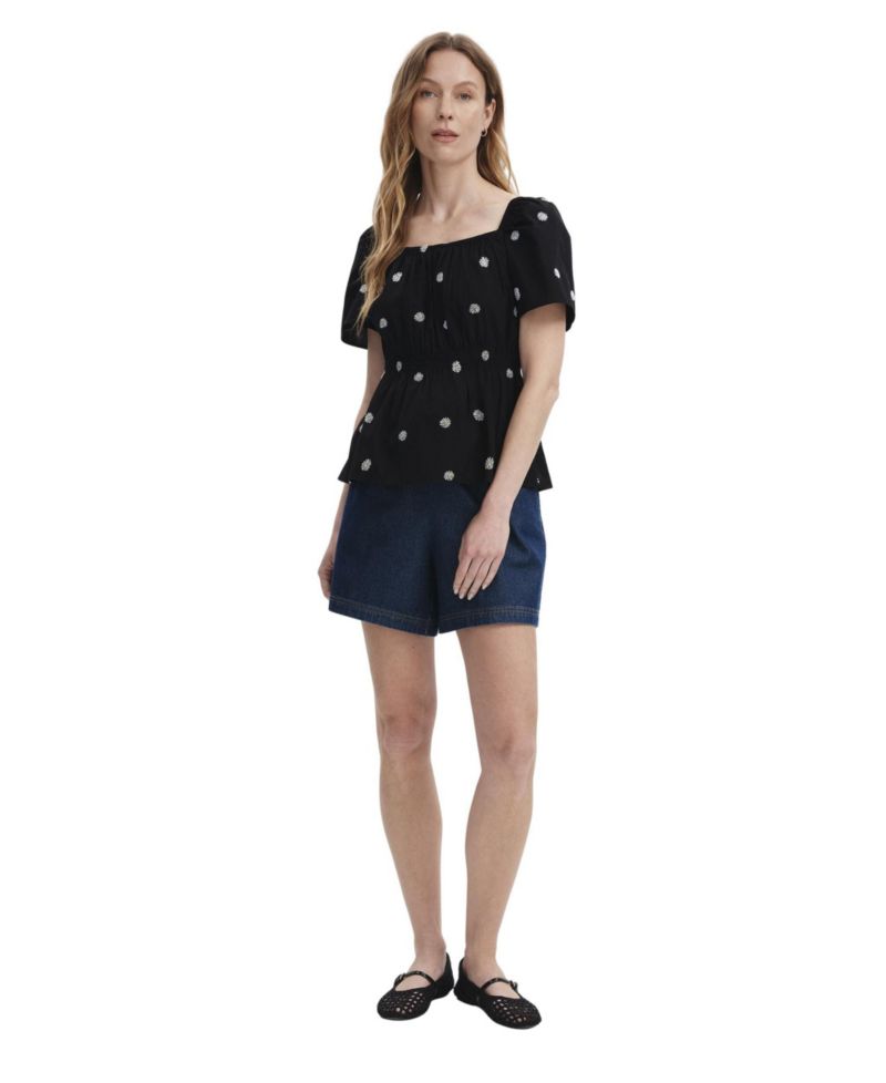 Women's Holly Floral-Embroidered Cotton Square Neck Top
