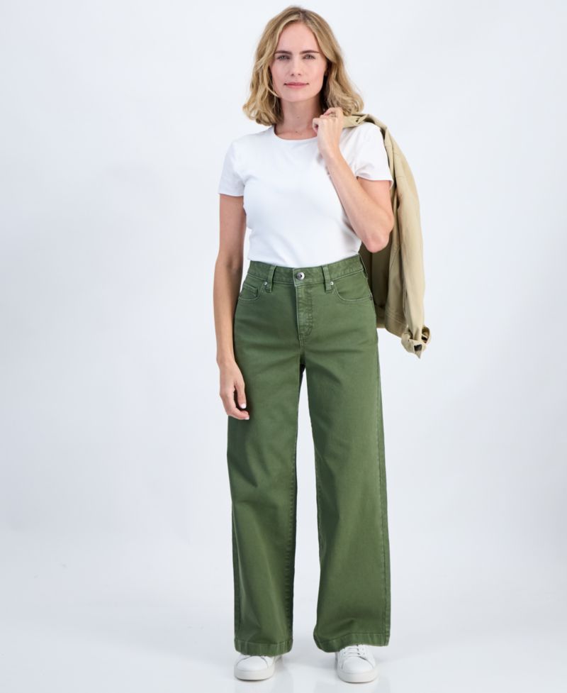 Petite High-Waist Wide-Leg Cotton-Blend Pants