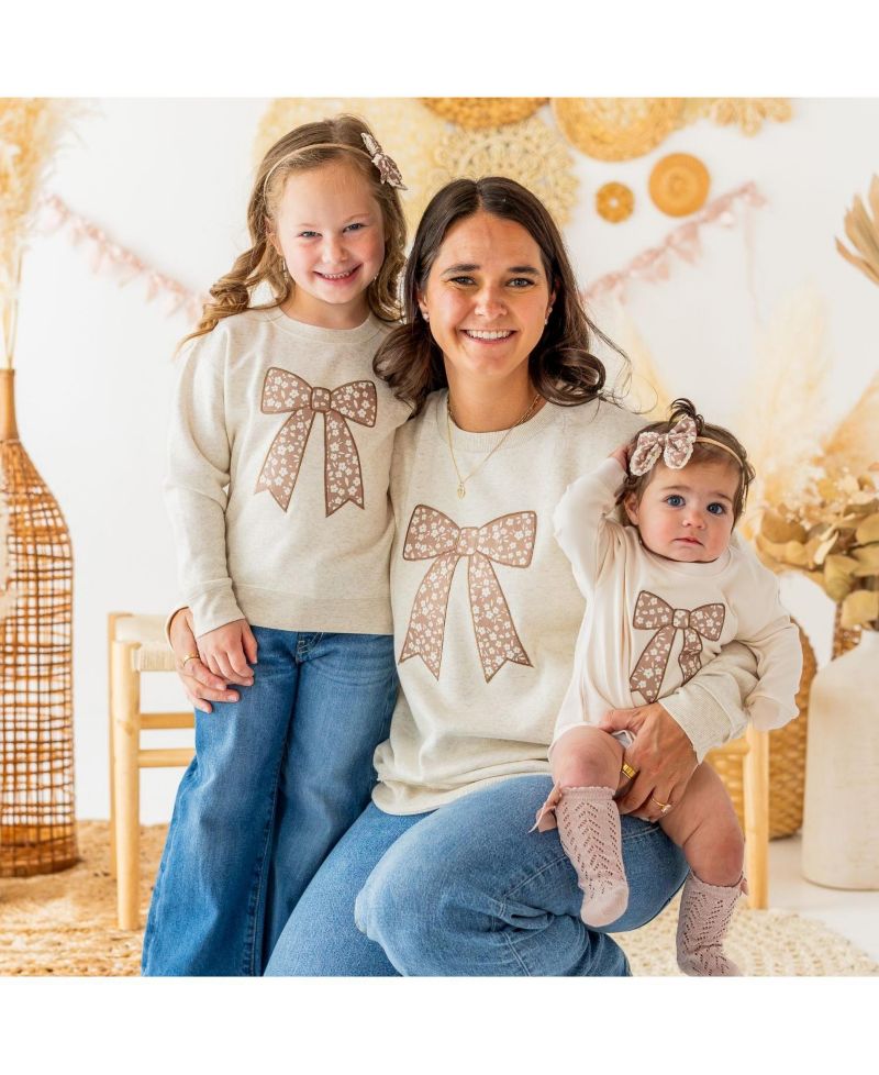 Big Girls (10-12) Mocha Floral Bow Patch Sweatshirt