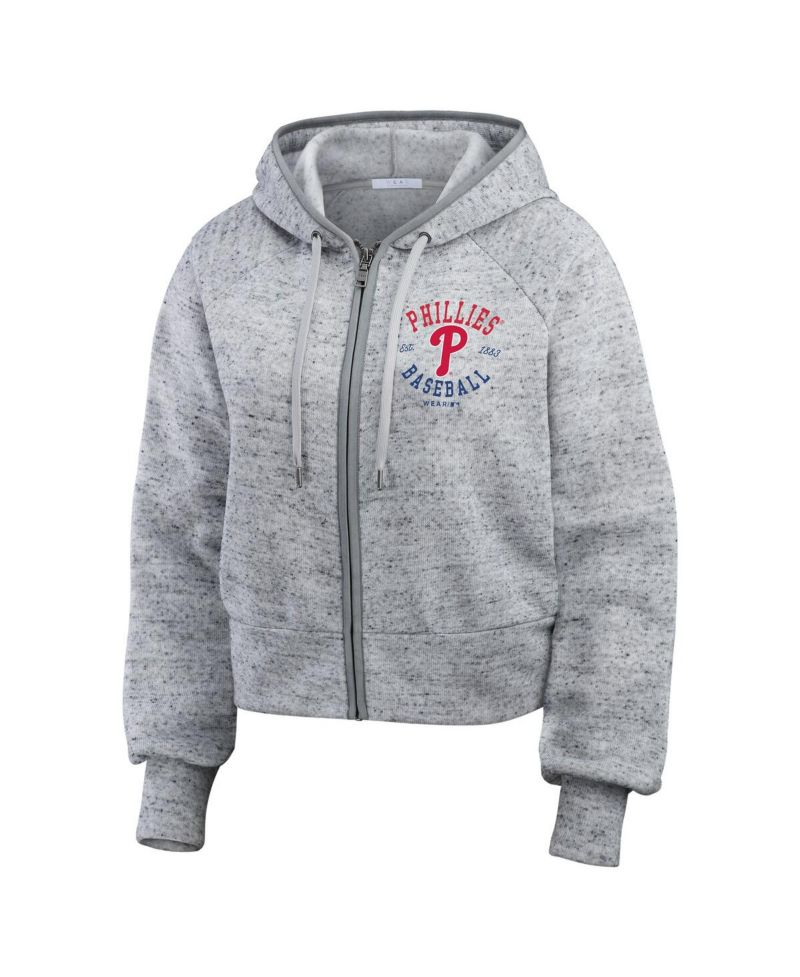 Women's Heather Gray Philadelphia Phillies Speckled Fleece Cropped Full-Zip Hoodie