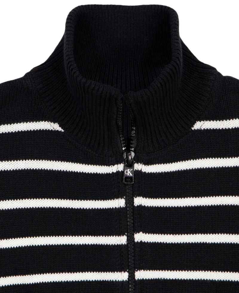 Girls' 7-16 Stripe Full-Zip Cardigan Sweater