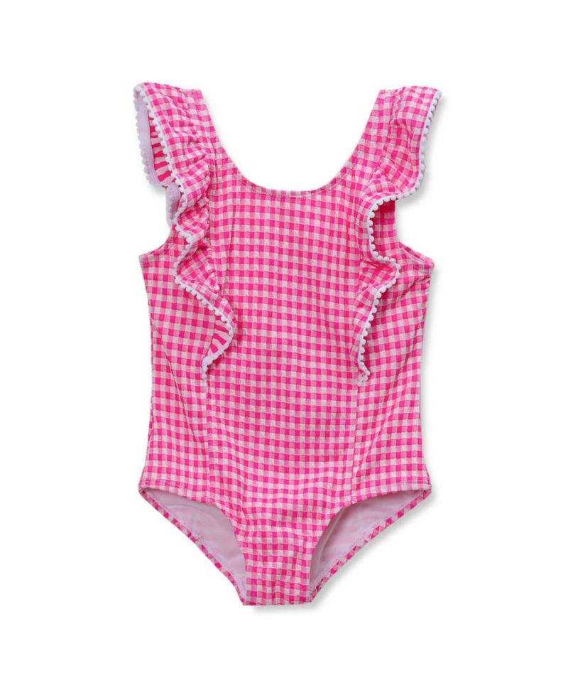 Girls Chlorine Resistant Scoop Neck Ruffle One Piece Swimsuit