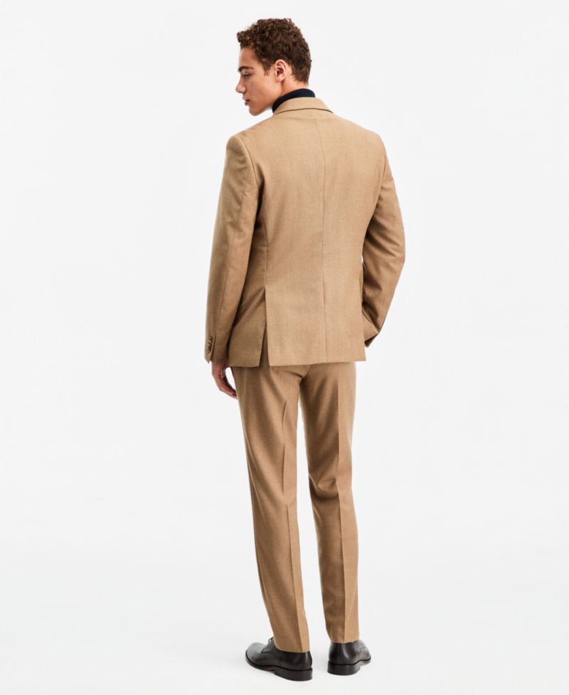 Men's Modern-Fit Wool Tan Flannel Suit Separates Pant