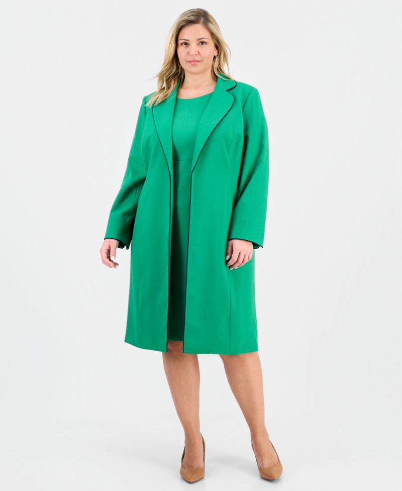 Plus Size Open-Front Jacket & Round-Neck Sheath 2 Piece Dress Suit