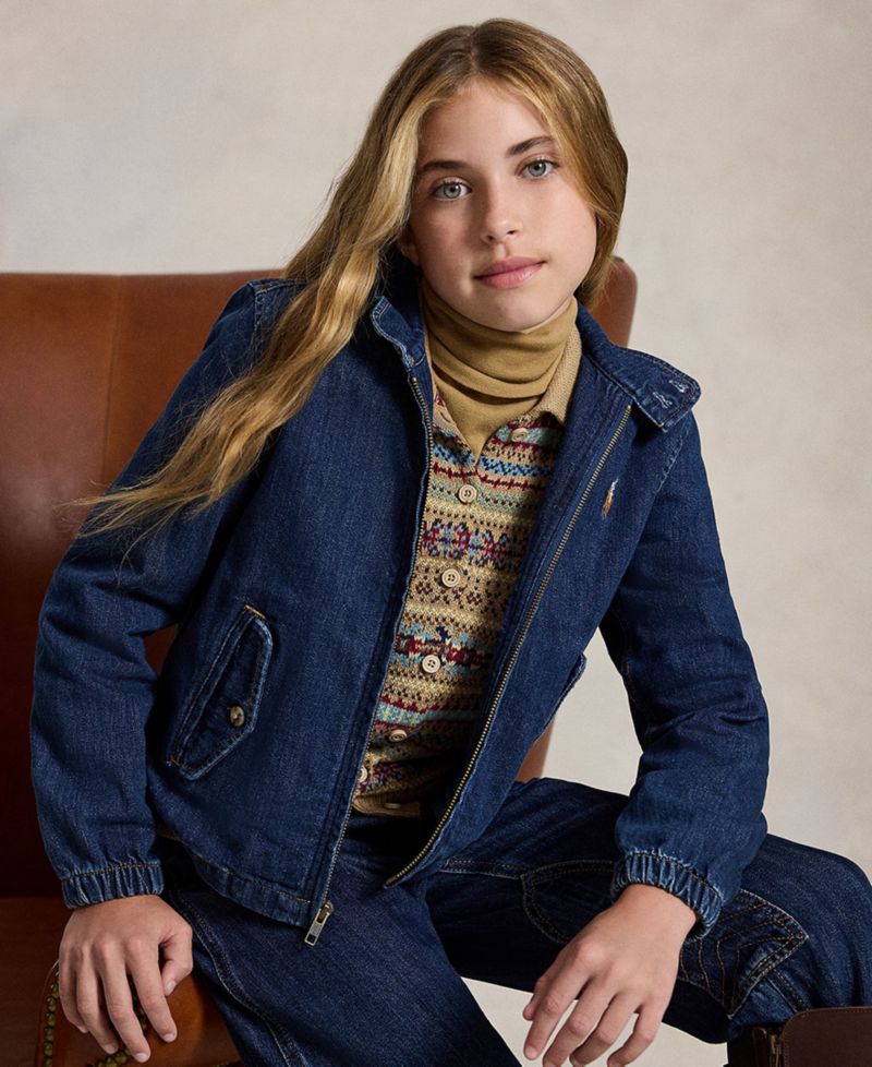 Girls' 7-16 Indigo Mock Neck Denim Jacket