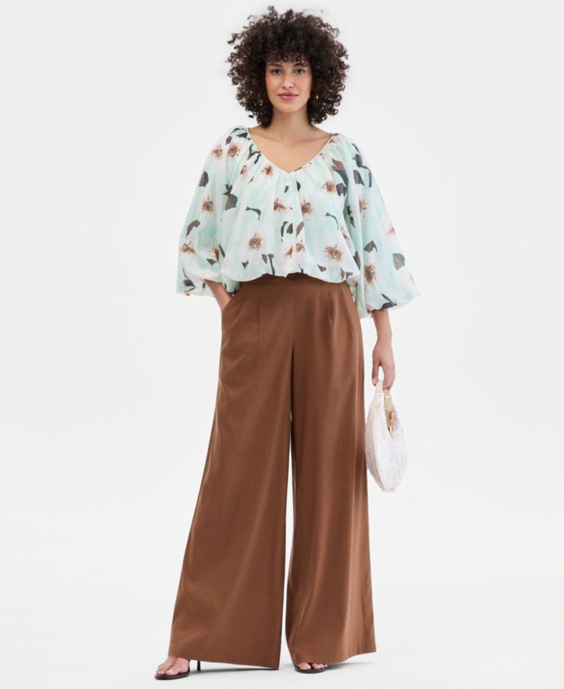 Women's Printed Puff-Sleeve Bubble Blouse