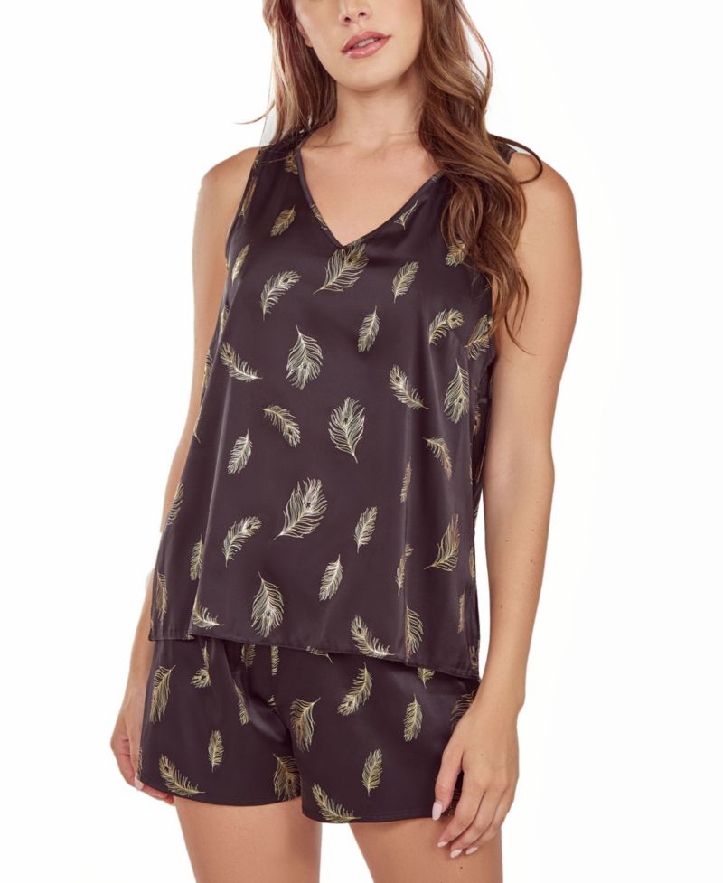 Women's Silky Tank Pajama Set in Feather Print