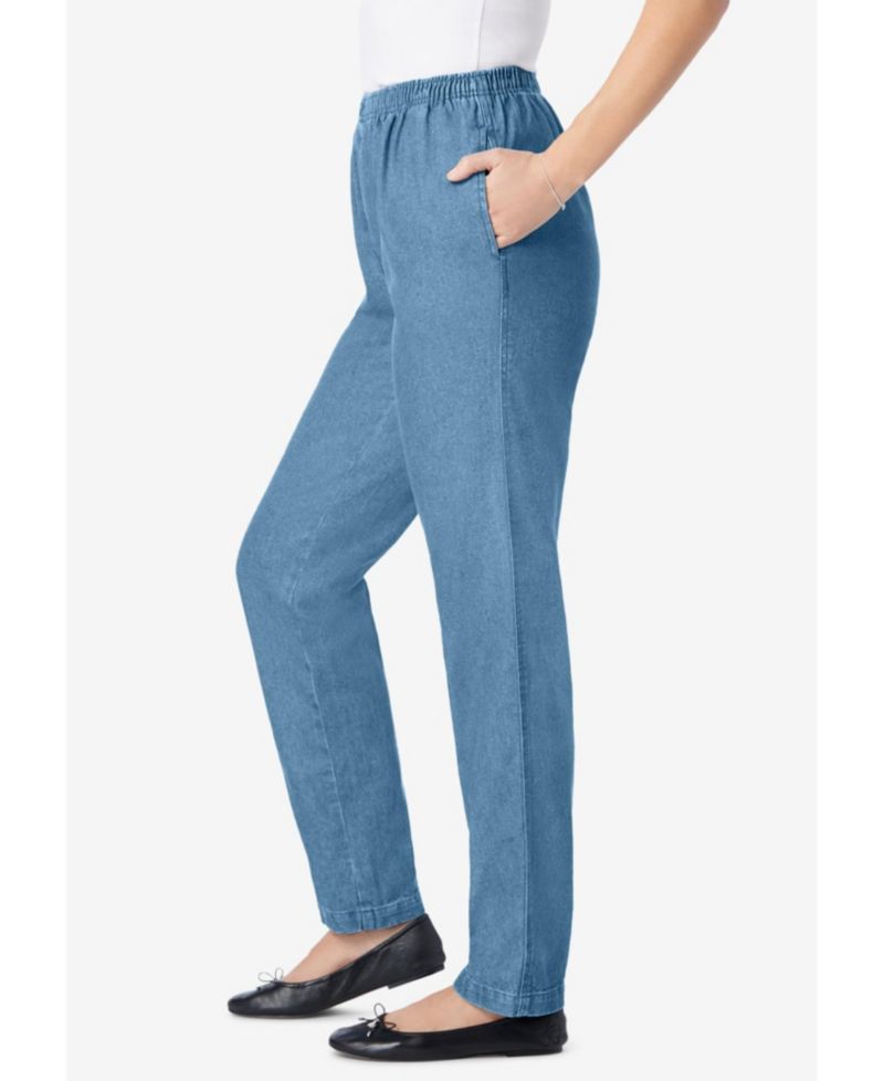 Petite Within Straight-Leg All-Cotton Denim Pull-On 7-Day Elastic-Waist Jeans