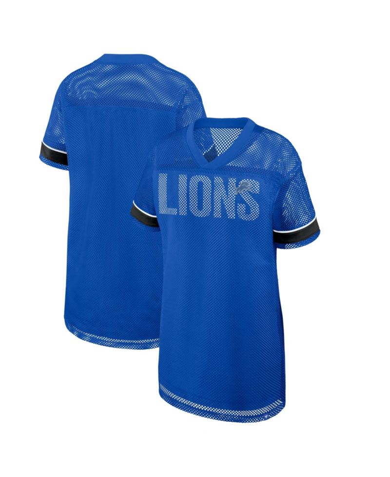 Women's Blue Detroit Lions Oversized Team First Deep Route Mesh V-Neck Dress