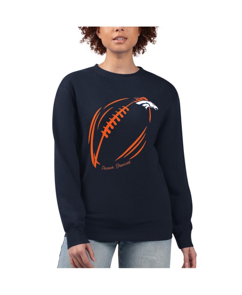 Women's Navy Denver Broncos Football Logo Graphic Fleece Tri-Blend Pullover Sweatshirt
