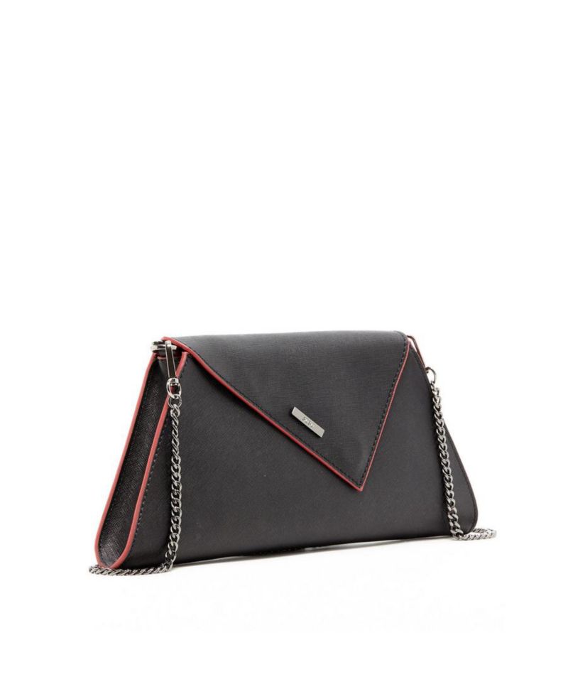 Black Leather Clutch Bag Unique Evening Purse Women's Handbag