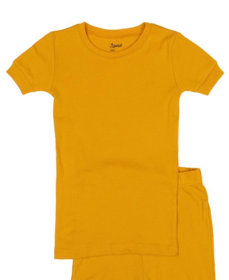 Kids Matching Family Two Piece Cotton Short Sleeve Shirt and Shorts Solid Color Pajamas 6-14
