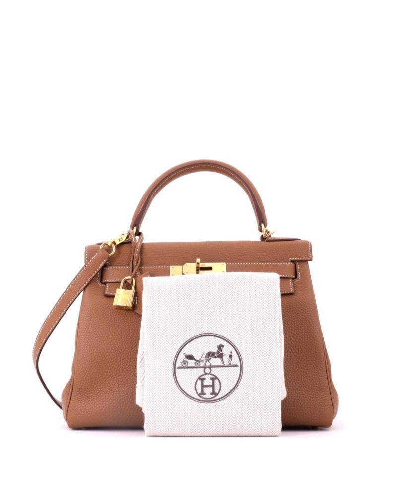 Kelly 28 Handbag Brown Togo with Gold Hardware